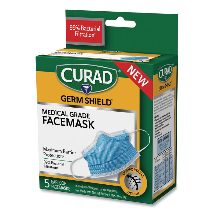 Curad Germ Shield Medical Grade Maximum Barrier Face Mask, Pleated, 10/Box