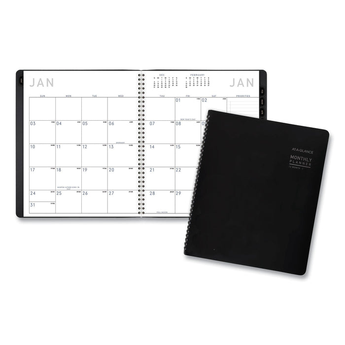 AT-A-GLANCE Contemporary Monthly Planner, Premium Paper, 11 x 9, Black Cover, 12-Month (Jan to Dec): 2023