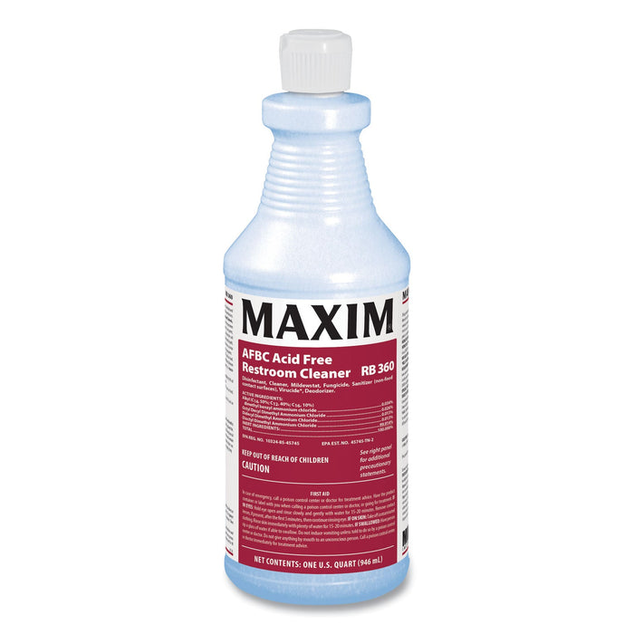 Maxim AFBC Acid Free Restroom Cleaner, Fresh Scent, 32 oz Bottle, 12/Carton