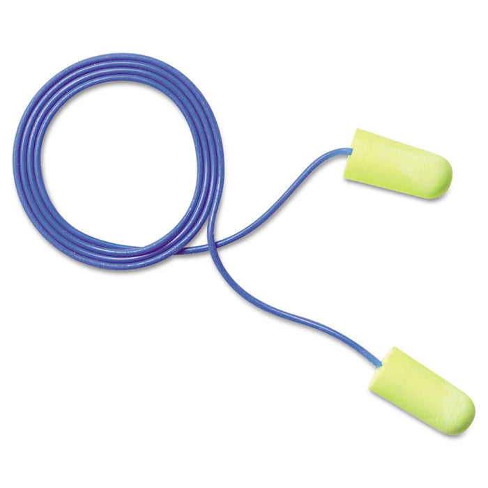3M E-A-Rsoft Yellow Neon Soft Foam Earplugs, Corded, Regular Size, 200 Pairs/Box