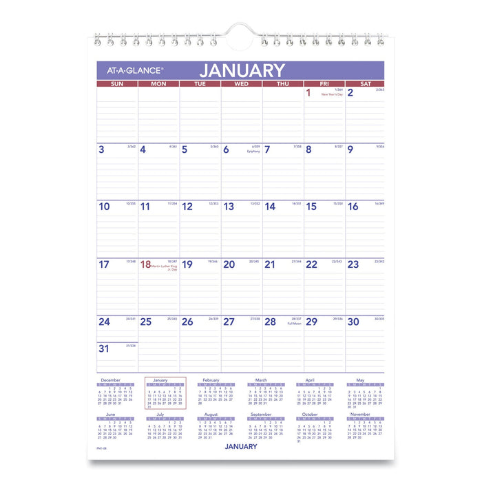 AT-A-GLANCE Monthly Wall Calendar with Ruled Daily Blocks, 8 x 11, White Sheets, 12-Month (Jan to Dec): 2023