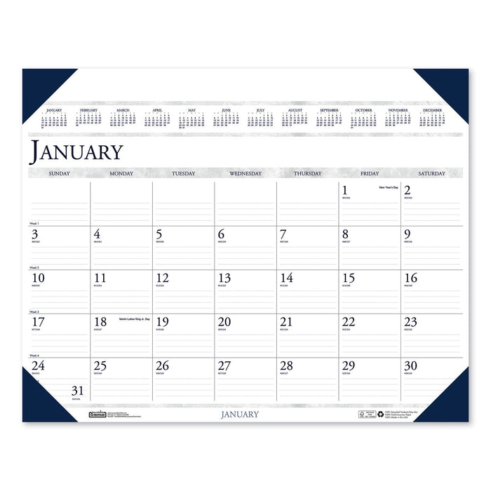 House of Doolittle Executive Monthly Desk Pad Calendar, 24 x 19, White/Blue Sheets, Blue Corners, 12-Month (Jan to Dec): 2023