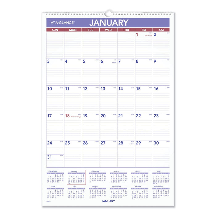 AT-A-GLANCE Erasable Wall Calendar, 15.5 x 22.75, White Sheets, 12-Month (Jan to Dec): 2023