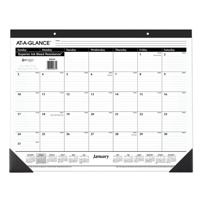 AT-A-GLANCE Ruled Desk Pad, 22 x 17, White Sheets, Black Binding, Black Corners, 12-Month (Jan to Dec): 2023