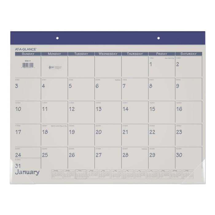 AT-A-GLANCE Fashion Color Desk Pad, 22 x 17, Stone/Blue Sheets, Blue Binding, Clear Corners, 12-Month (Jan to Dec): 2023