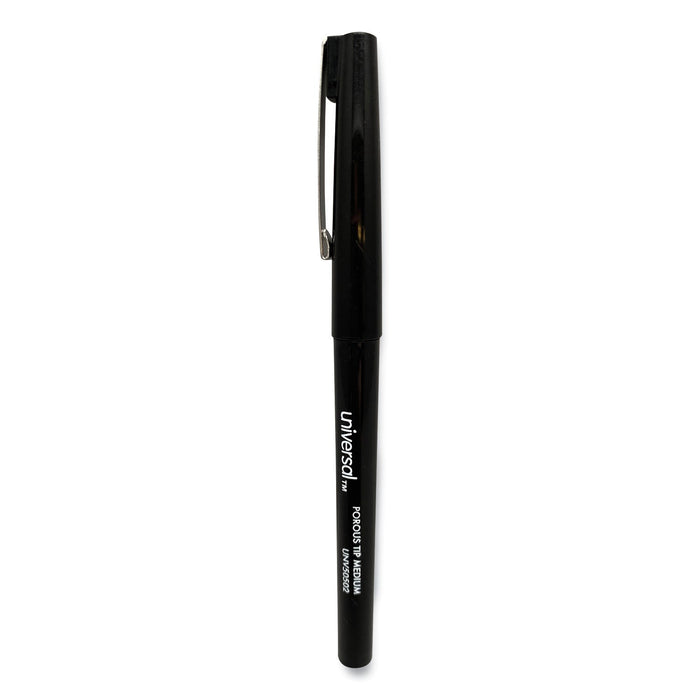 Universal Porous Point Pen, Stick, Medium 0.7 mm, Black Ink, Black Barrel, Dozen