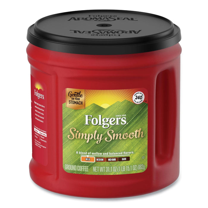 Folgers Coffee, Simply Smooth, 27 oz Canister, 6/Carton