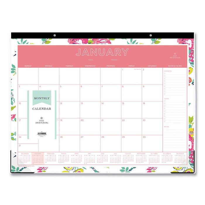 Blue Sky Day Designer Peyton Desk Pad Calendar, Floral Artwork, 22 x 17, Black Binding, Clear Corners, 12-Month (Jan-Dec): 2023