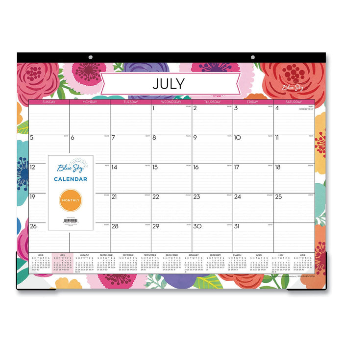 Blue Sky Mahalo Academic Desk Pad, Floral Artwork, 22 x 17, Black Binding, Clear Corners, 12-Month (July-June): 2022-2023