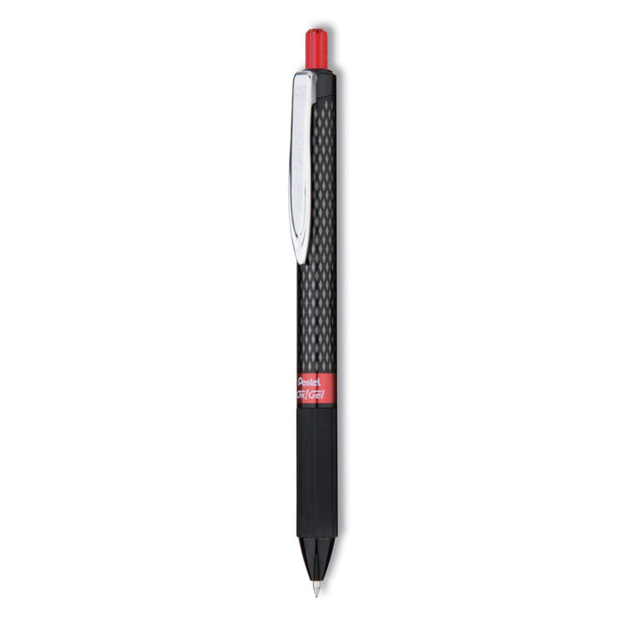 Pentel Oh! Gel Pen, Retractable, Medium 0.7 mm, Red Ink, Black Barrel, Dozen