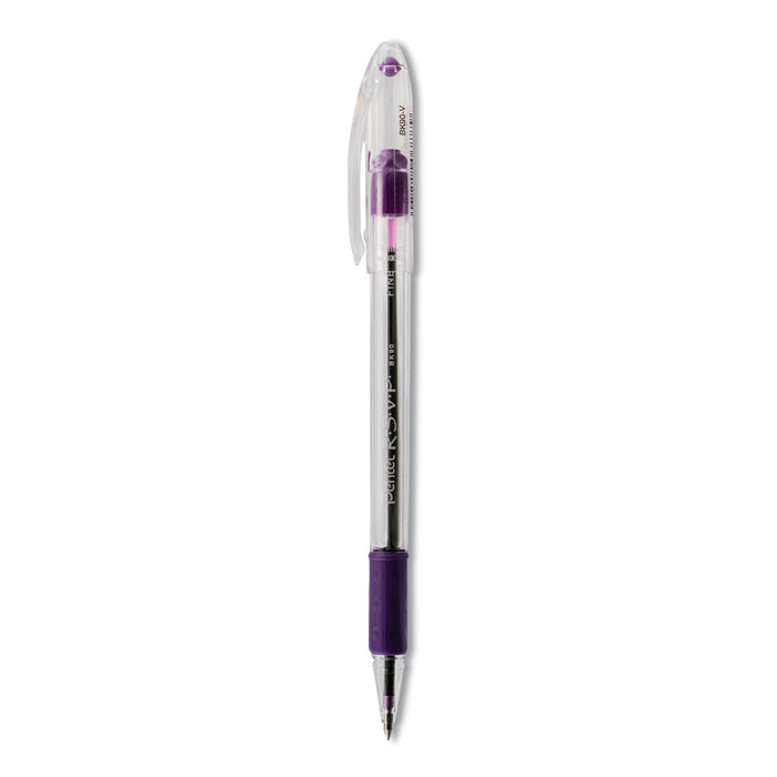 Pentel R.S.V.P. Ballpoint Pen, Stick, Fine 0.7 mm, Violet Ink, Clear/Violet Barrel, Dozen