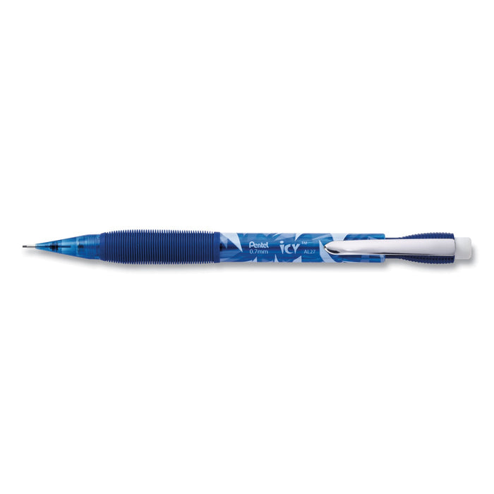 Pentel Icy Mechanical Pencil, 0.7 mm, HB (#2.5), Black Lead, Transparent Blue Barrel, 24/Pack