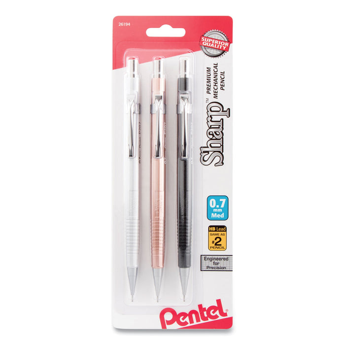 Pentel Sharp Mechanical Pencil, 0.7 mm, HB (#2.5), Black Lead, Assorted Barrel Colors, 3/Pack