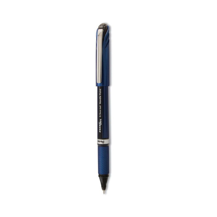 Pentel EnerGel NV Gel Pen, Stick, Fine 0.5 mm Needle Tip, Black Ink, Gray Barrel, Dozen