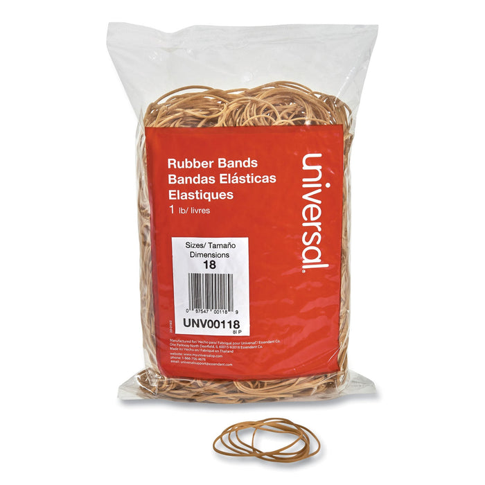 Universal Rubber Bands, Size 18, 0.04" Gauge, Beige, 1 lb Box, 1,600/Pack