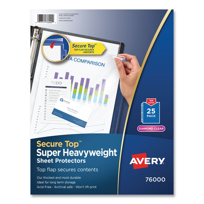 Avery Secure Top Sheet Protectors, Super Heavy Gauge, Letter, Diamond Clear, 25/Pack