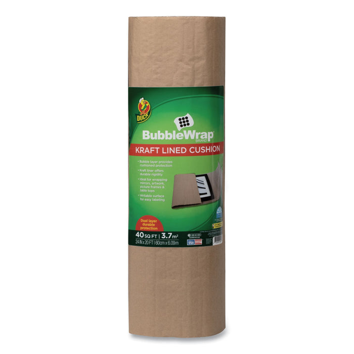 Duck Kraft Lined Bubble Wrap Cushioning, 0.1" Thick, 24" x 20 ft