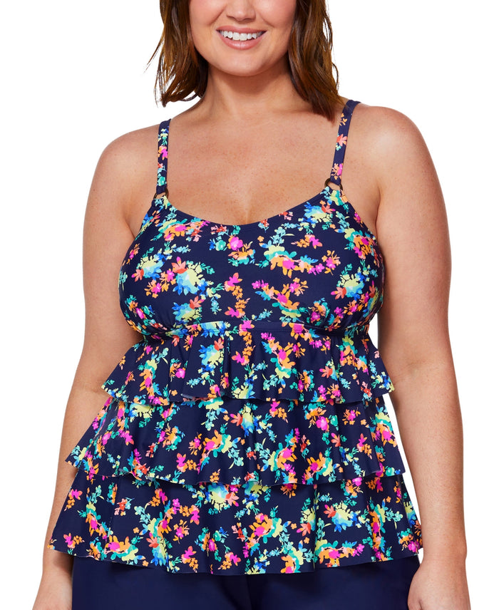 Island Escape Womens Plus Size Triple-Tier Printed Tankini, Size 18W by Vanessa Jane