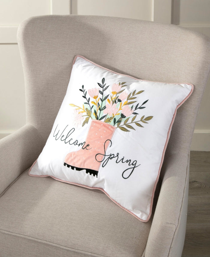 Arlee Home Fashions Welcome Spring Decorative Pillow, 18 X 18 - White by Vanessa Jane