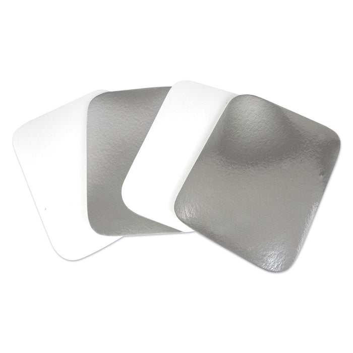 Durable Packaging Flat Board Lids for 3 Compartment MOW Foil Container, Silver, Paper, 500/Carton