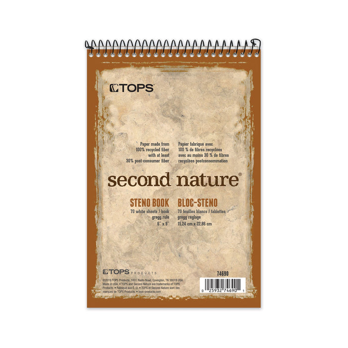 TOPS Second Nature Recycled Notepads, Gregg Rule, Brown Cover, 70 White 6 x 9 Sheets