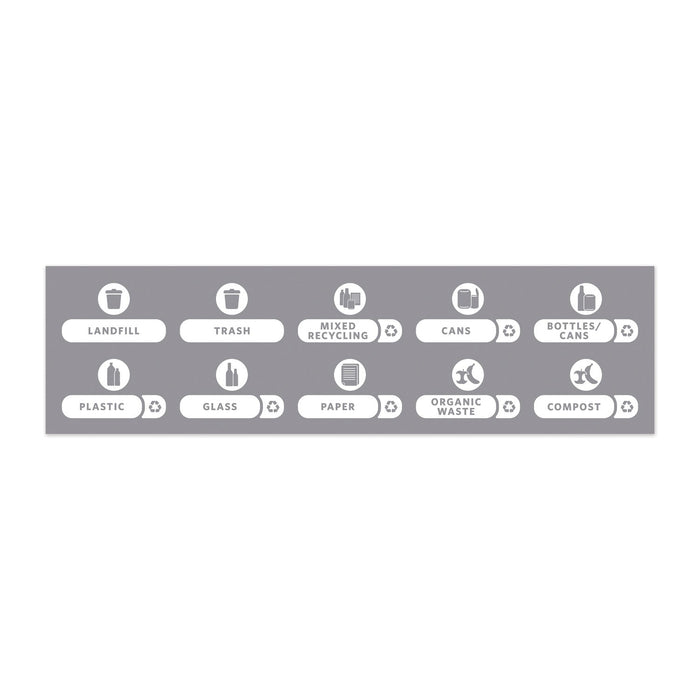 Rubbermaid Recycle Label Kit for Slim Jim Recycling Station Billboard, 10 Assorted Messages, 5.59 x 9.55, White/Clear