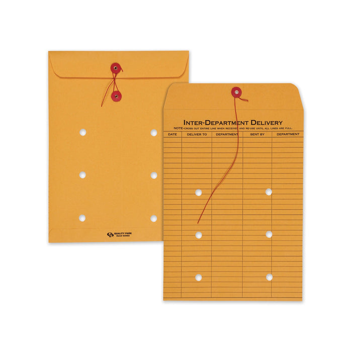 Quality Park Brown Kraft String/Button Interoffice Envelope, #90, One-Sided Five-Column Format, 31-Entries, 9 x 12, Brown Kraft, 100/CT