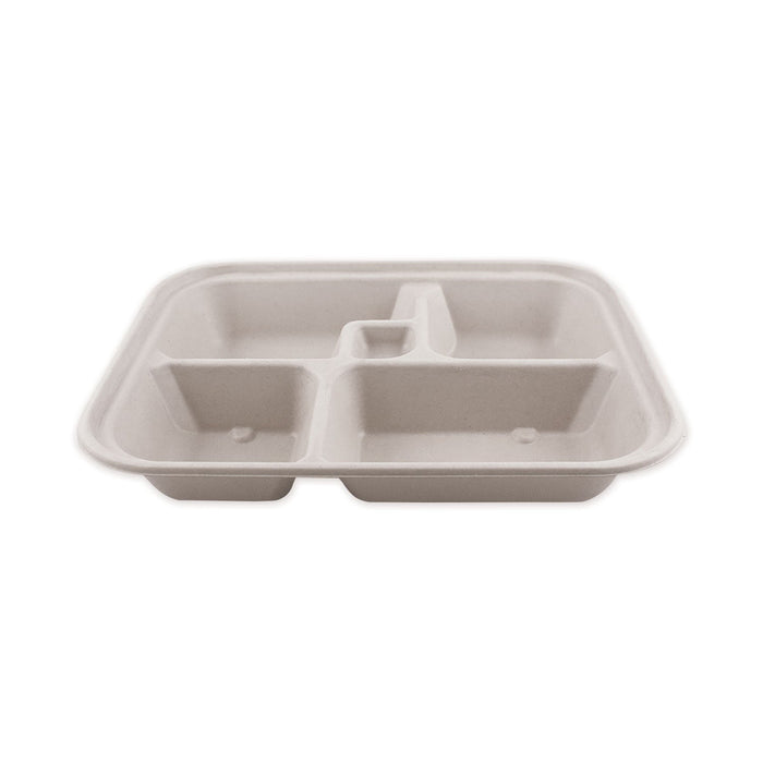 World Centric Fiber Bento Box Containers, 5-Compartment, 11.8 x 9.4 x 2, Natural, Paper, 300/Carton