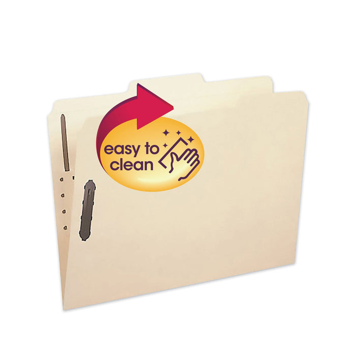 Smead Poly Top Tab Fastener Folders, 2 Fasteners, Letter Size, Manila Exterior, 24/Box