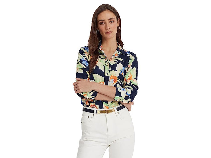 Lauren Ralph Lauren Petites Womens Collar Printed Button-Down Top, Size PXS by Vanessa Jane