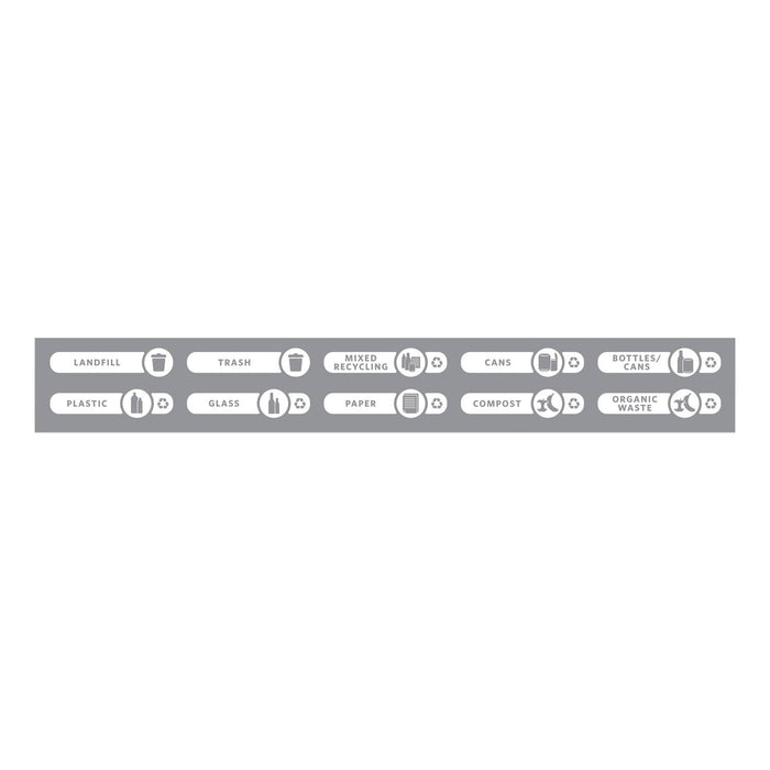 Rubbermaid Recycle Label Kit for Brute/Slim Jim/Untouchables Containers, Version D, 10 Assorted Messages, 5.59 x 9.55, White/Clear