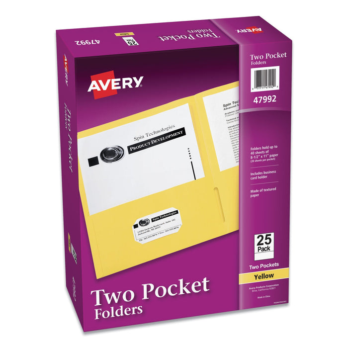 Avery Two-Pocket Folder, 40-Sheet Capacity, 11 x 8.5, Yellow, 25/Box