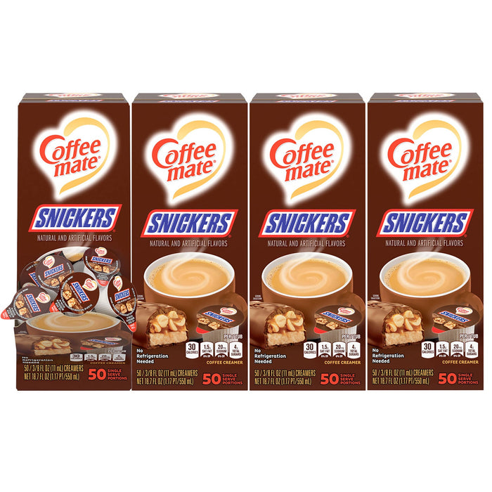 Coffee mate Liquid Coffee Creamer, Snickers, 0.38 oz Mini Cups, 200 Cups/Carton