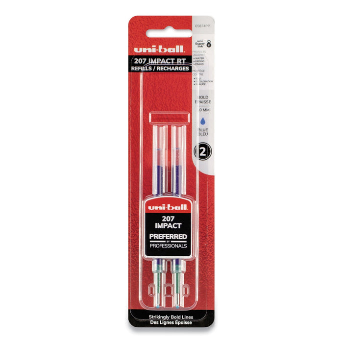 uniball Refill for Gel 207 IMPACT RT Roller Ball Pens, Bold Conical Tip, Blue Ink, 2/Pack
