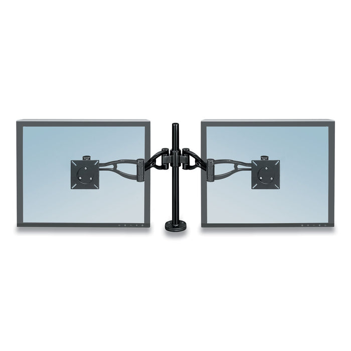 Fellowes Professional Series Depth Adjustable Dual Monitor Arm, 360 deg Rotation, 37 deg Tilt, 360 deg Pan, Black, Supports 24 lb