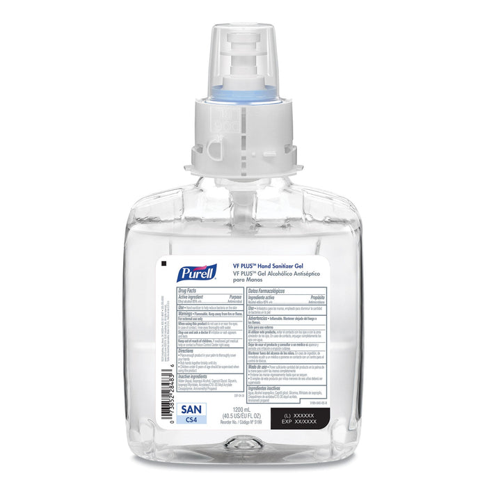PURELL VF PLUS Gel Hand Sanitizer, 1,200 mL Refill Bottle, Fragrance-Free, For CS4 Dispensers, 4/Carton