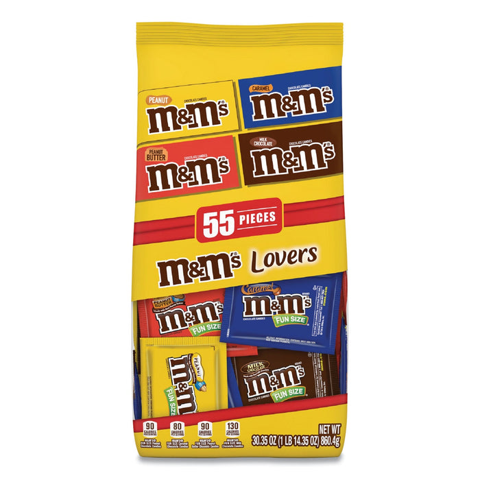 M & M's Fun Size Variety Mix, Caramel, Milk Chocolate, Peanut, Peanut Butter Flavors, 30.35 oz Bag, 55 Packs/Bag