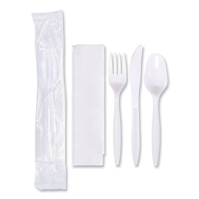 Hoffmaster Economy Cutlery Kit, Fork/Knife/Spoon/Napkin, White, 250/Carton