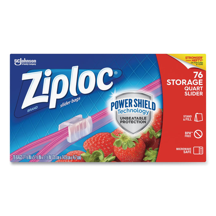 Ziploc Slider Storage Bags, 1 qt, 5.88" x 7.88", Clear, 9/Carton