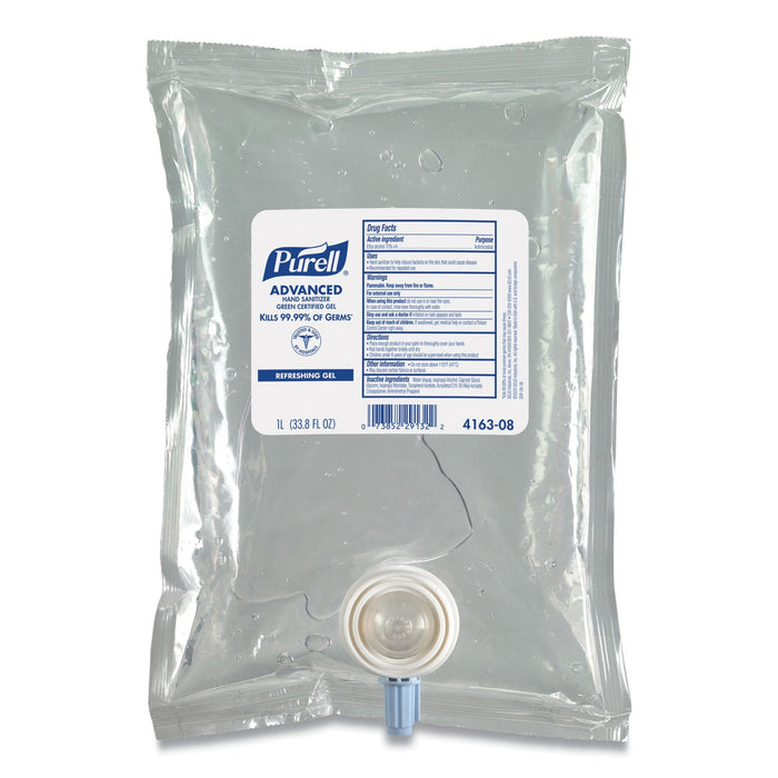 PURELL Advanced Hand Sanitizer Green Certified Gel Refill, For CS2 Dispensers, 1,000 mL, Fragrance-Free, 8/Carton