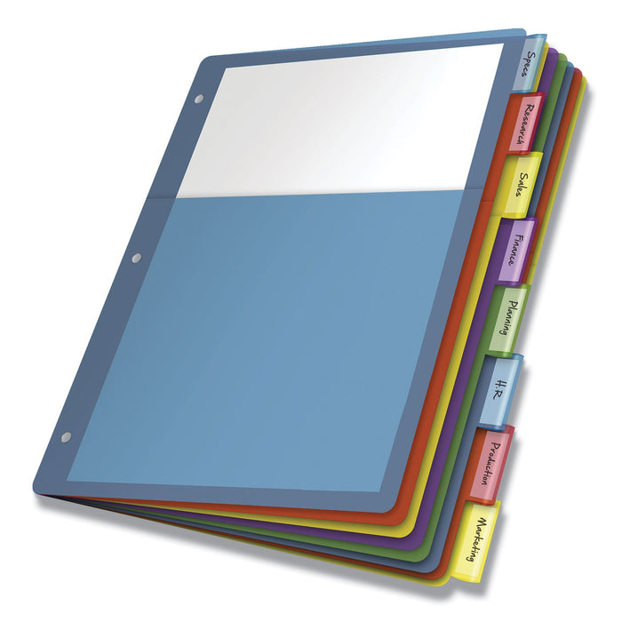 Cardinal Poly 1-Pocket Index Dividers, 8-Tab, 11 x 8.5, Assorted, 4 Sets