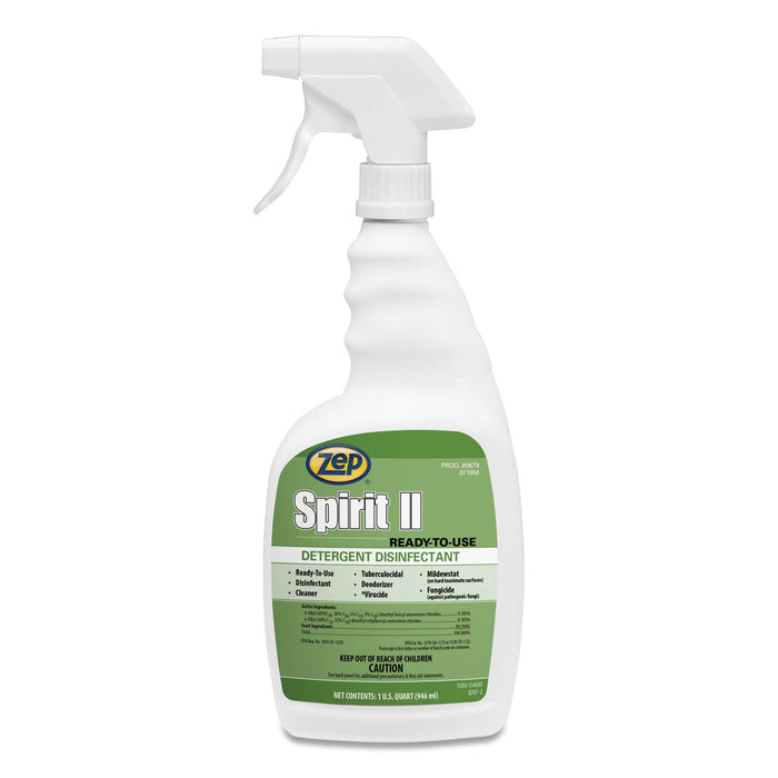 Zep Spirit II Ready-to-Use Disinfectant, Citrus Scent, 32 oz Spray Bottle, 12/Carton