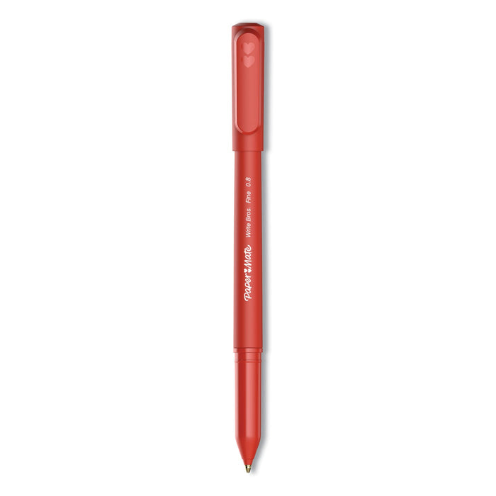 Paper Mate Write Bros. Ballpoint Pen, Stick, Fine 0.8 mm, Red Ink, Red Barrel, Dozen