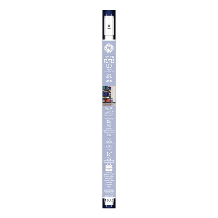 GE 18" T8/T12, 15 W, T8 Tube, Cool White, 6/Carton