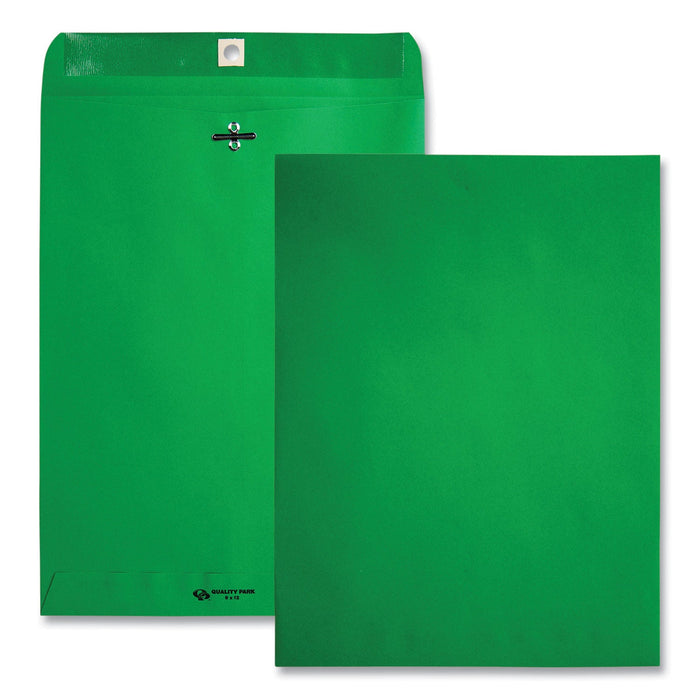 Quality Park Clasp Envelope, 28 lb Bond Weight Paper, #90, Square Flap, Clasp/Gummed Closure, 9 x 12, Green, 10/Pack
