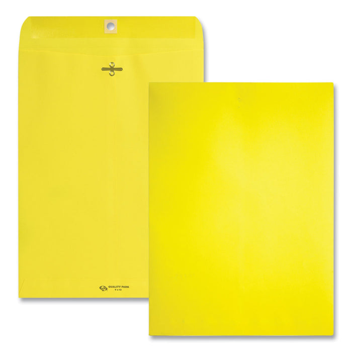 Quality Park Clasp Envelope, 28 lb Bond Weight Paper, #90, Square Flap, Clasp/Gummed Closure, 9 x 12, Yellow, 10/Pack