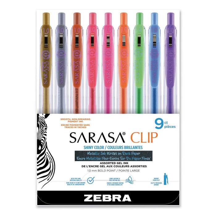 Zebra Sarasa Clip Gel Pen, Retractable, Bold 1 mm, Assorted Ink and Barrel Colors, 9/Pack