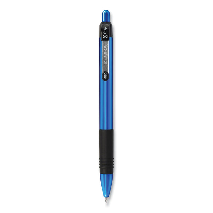 Zebra Z-Grip Metal Ballpoint Pen, Retractable, Medium 1 mm, Blue Ink, Blue Barrel, 12/Pack
