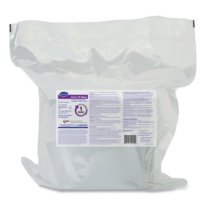 Diversey Oxivir TB Disinfectant Wipes Refill, 11 x 12, Unscented, White, 160 Wipes/Refill Pouch, 4 Refill Pouches/Carton