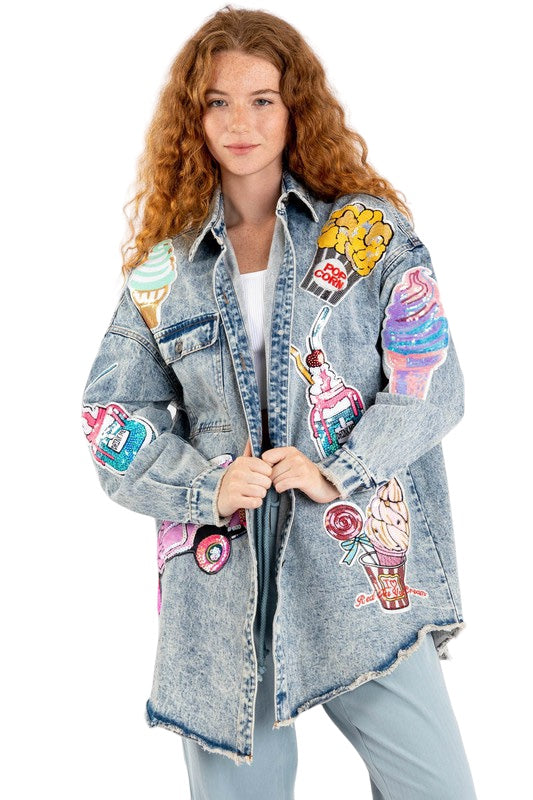 Acid Wash Denim Patches Shirt Jacket by The House of Stylez